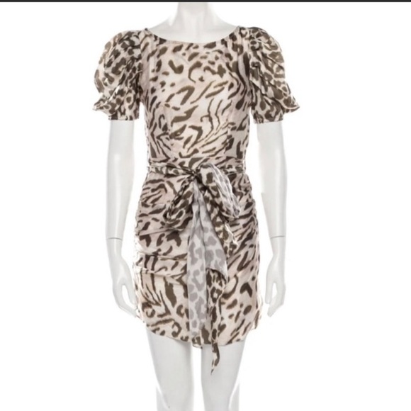 Hemant & Nandita Cheetah Print Puff Sleeve Dress